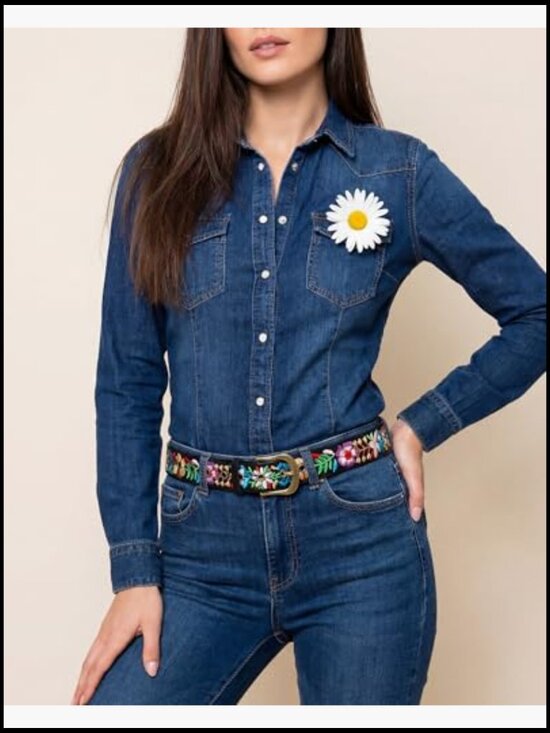 PU Leather Embroidered Floral Belt for Women Western Boho Fashion main image 7